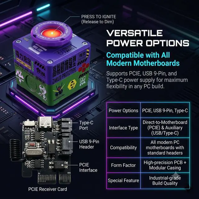 Alt view image 4 of 7 - RGB Backlight Wireless Desktop Power Button for PC (Laptop Incompatible), Atomic Nuclear Bomb Rocket Launch , Big Red Button (Purple)