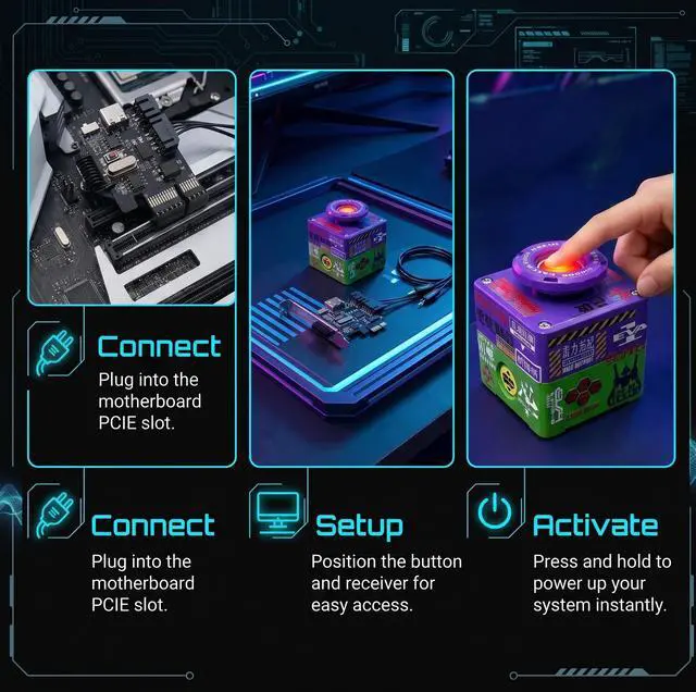 Alt view image 3 of 7 - RGB Backlight Wireless Desktop Power Button for PC (Laptop Incompatible), Atomic Nuclear Bomb Rocket Launch , Big Red Button (Purple)