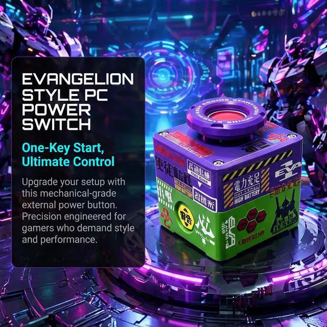 Alt view image 7 of 7 - RGB Backlight Wireless Desktop Power Button for PC (Laptop Incompatible), Atomic Nuclear Bomb Rocket Launch , Big Red Button (Purple)