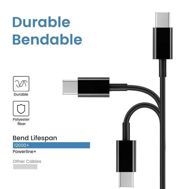 Alt view image 5 of 6 - 30-Pack USB C to C 48W Charger Cable - Bulk USB-C to Type C Multipack White Fast Charging Cords, 3.3ft - Black