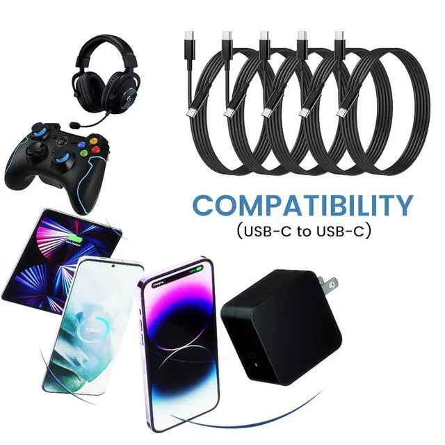 Alt view image 4 of 6 - 30-Pack USB C to C 48W Charger Cable - Bulk USB-C to Type C Multipack White Fast Charging Cords, 3.3ft - Black