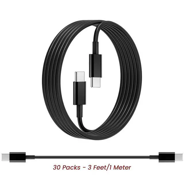 Alt view image 3 of 6 - 30-Pack USB C to C 48W Charger Cable - Bulk USB-C to Type C Multipack White Fast Charging Cords, 3.3ft - Black