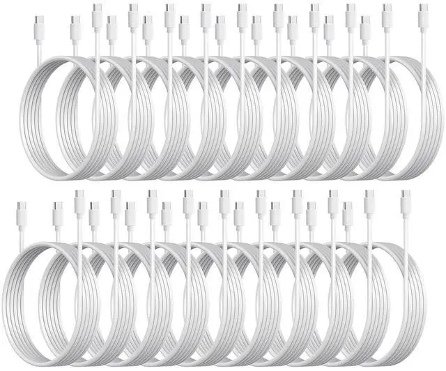 Main image of 20-Pack USB C 48W PD Fast Charger Cable - Multipack USB-C to Type C Charging Cords Bulk, 3.3ft - White