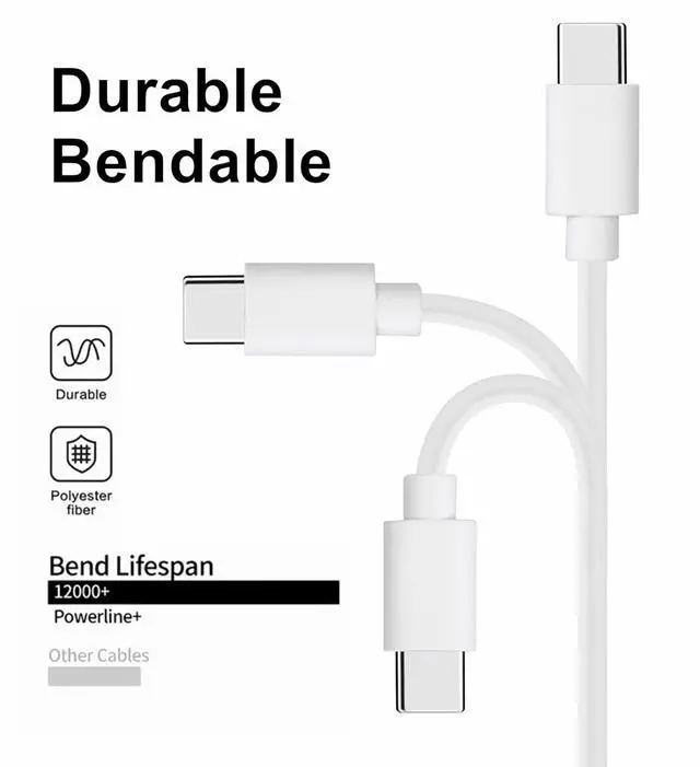 Alt view image 2 of 2 - 20-Pack USB C 48W PD Fast Charger Cable - Multipack USB-C to Type C Charging Cords Bulk, 3.3ft - White
