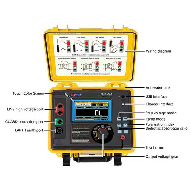 Alt view image 3 of 7 - ETCR3500 5KV High Voltage Insulation Tester Megohm Meter 5T 5mA | Supports IR, PI, DAR, STEP and RAMP Testing for cables, motors, transformers and switchgear
