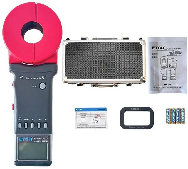 Main image of ETCR2100A+ Digital Clamp Ground Earth Resistance Meter Tester 200 | Non-contact clamp-on design enables fast loop resistance measurement without disconnecting ground wires, with 32mm jaw