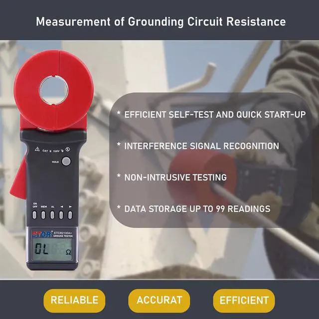 Alt view image 5 of 5 - ETCR2100A+ Digital Clamp Ground Earth Resistance Meter Tester 200 | Non-contact clamp-on design enables fast loop resistance measurement without disconnecting ground wires, with 32mm jaw
