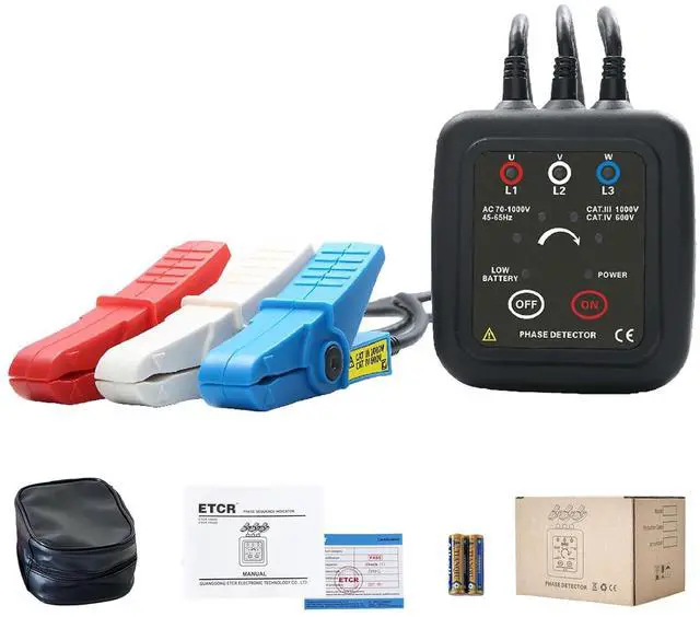 Main image of ETCR1000D Non-Contact Phase Sequence Tester, Phase Rotation Meter, AC 70-1000V, Wire Diameter 0.4-1.6 inch | For insulated wires 0.4-1.6in (10-40mm) diameter, suitable for AC 70-1000V phase sequence t