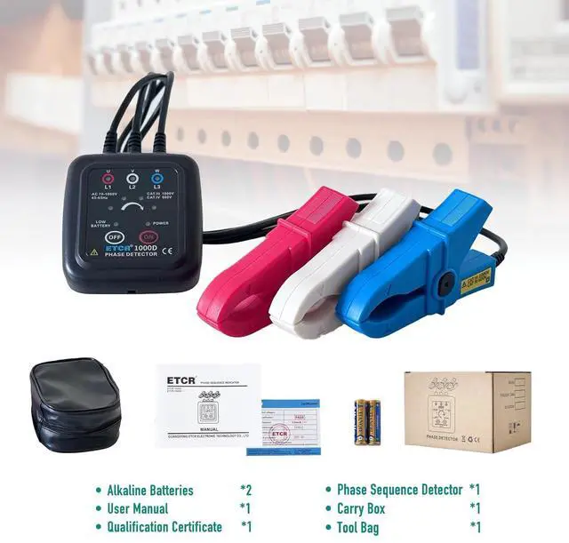 Alt view image 2 of 7 - ETCR1000D Non-Contact Phase Sequence Tester, Phase Rotation Meter, AC 70-1000V, Wire Diameter 0.4-1.6 inch | For insulated wires 0.4-1.6in (10-40mm) diameter, suitable for AC 70-1000V phase sequence t