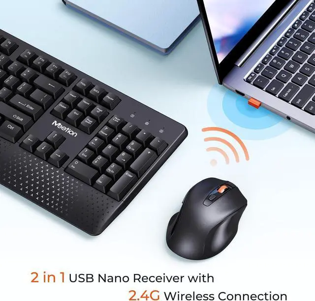 Alt view image 2 of 7 - Wireless Keyboard and Mouse, Computer Keyboard Mouse Combo, 3 DPI Adjustable Mouse Full-Sized Cordless Keyboard, for PC/Computer/Laptop/Windows/Mac, Black