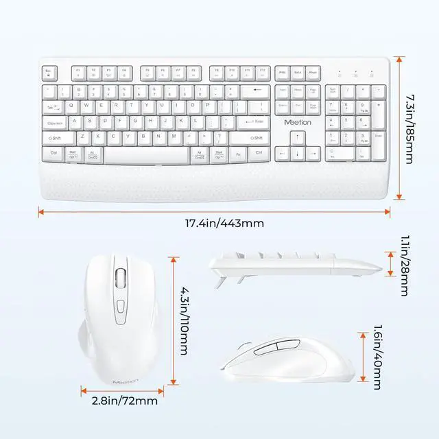 Alt view image 5 of 7 - Wireless Keyboard and Mouse, 2.4G USB Receiver Plug-and-Play, Computer Keyboard with Wrist Support, 3 Level DPI Mouse, Long Time Lasting Battery for PC/Mac/Windows/Laptop, White