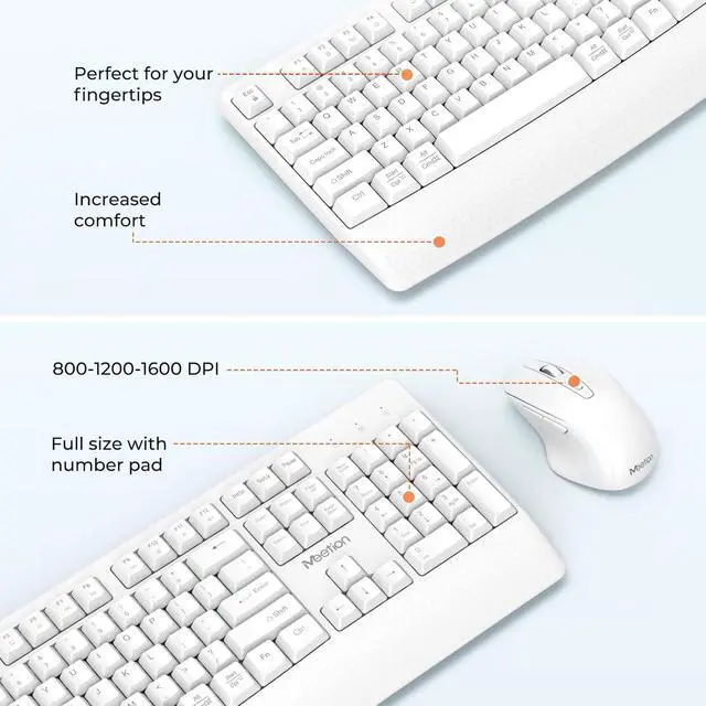 Alt view image 6 of 7 - Wireless Keyboard and Mouse, 2.4G USB Receiver Plug-and-Play, Computer Keyboard with Wrist Support, 3 Level DPI Mouse, Long Time Lasting Battery for PC/Mac/Windows/Laptop, White