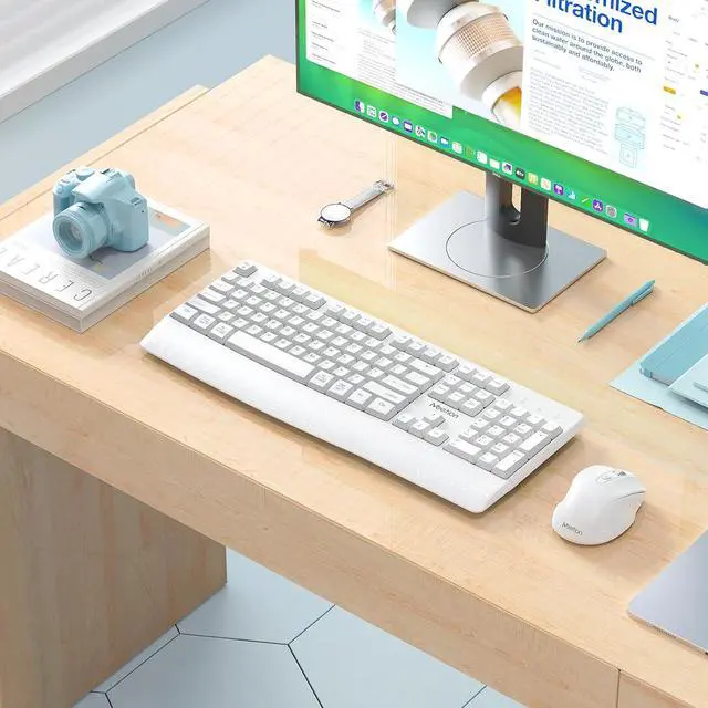 Alt view image 4 of 7 - Wireless Keyboard and Mouse, 2.4G USB Receiver Plug-and-Play, Computer Keyboard with Wrist Support, 3 Level DPI Mouse, Long Time Lasting Battery for PC/Mac/Windows/Laptop, White