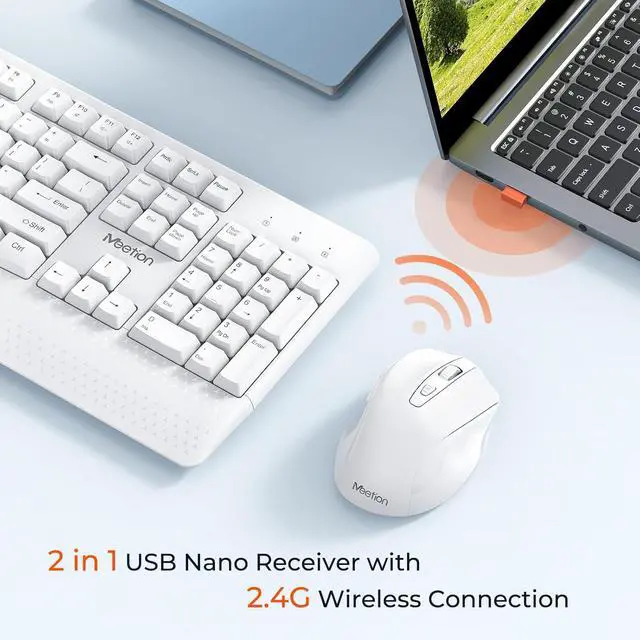 Alt view image 3 of 7 - Wireless Keyboard and Mouse, 2.4G USB Receiver Plug-and-Play, Computer Keyboard with Wrist Support, 3 Level DPI Mouse, Long Time Lasting Battery for PC/Mac/Windows/Laptop, White