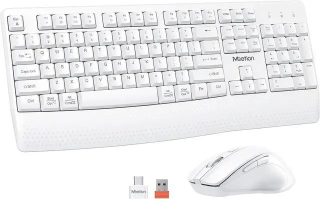 Main image of Wireless Keyboard and Mouse, 2.4G USB Receiver Plug-and-Play, Computer Keyboard with Wrist Support, 3 Level DPI Mouse, Long Time Lasting Battery for PC/Mac/Windows/Laptop, White
