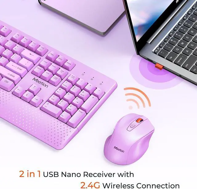 Alt view image 3 of 7 - Wireless Keyboard and Mouse, Computer Keyboard Mouse Combo, 3 DPI Adjustable Mouse Full-Sized Cordless Keyboard, for PC/Computer/Laptop/Windows/Mac, Black Purple