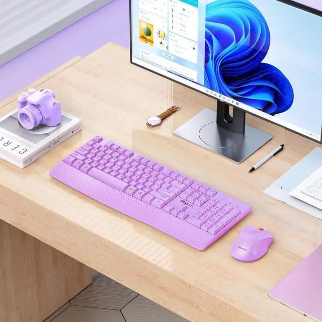 Alt view image 2 of 7 - Wireless Keyboard and Mouse, Computer Keyboard Mouse Combo, 3 DPI Adjustable Mouse Full-Sized Cordless Keyboard, for PC/Computer/Laptop/Windows/Mac, Black Purple