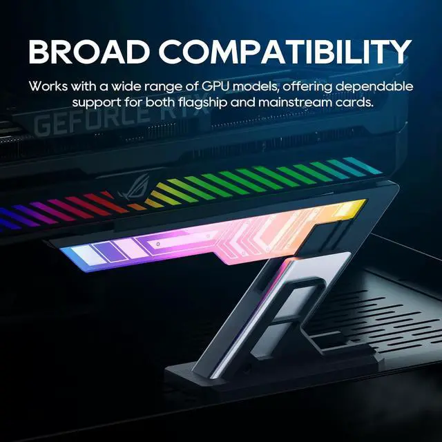 Alt view image 5 of 7 - ARGB GPU Support Bracket, Horizontal GPU Anti-Sag Support Bracket 5V 3pin Universal GPU Bracket, Graphics Video Card Brace with Height Adjustable (Black)