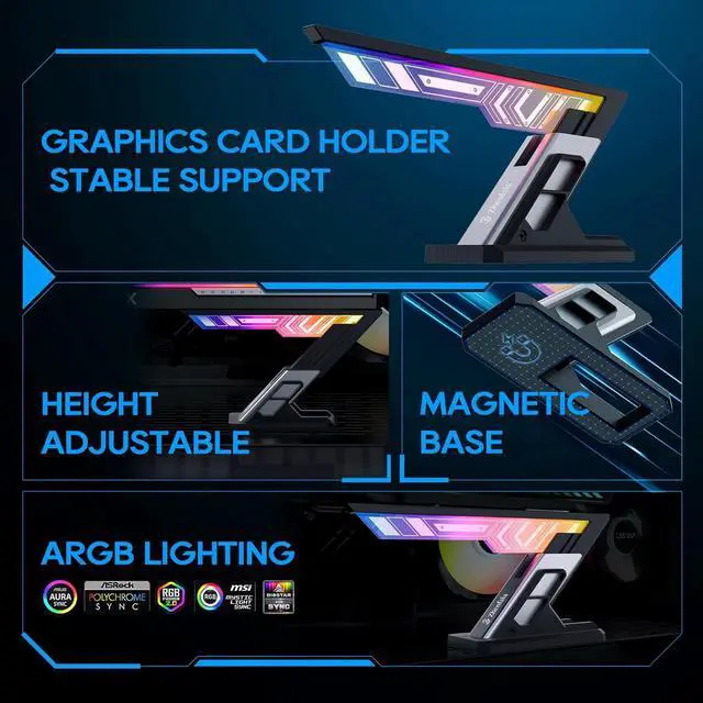 Alt view image 5 of 7 - ARGB GPU Support Bracket, Horizontal GPU Anti-Sag Support Bracket 5V 3pin Universal GPU Bracket, Graphics Video Card Brace with Height Adjustable (White)