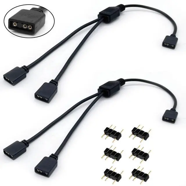 Main image of ARGB Splitter Cable, 1-to-2 Female to Female 5V 3 Pin Addressable RGB Splitter Extension Cable ARGB LED Sync Cable for Extend PC Computer ARGB Fans Or ARGB LED Series (2 Pack)