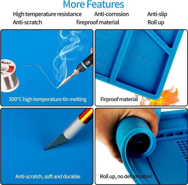 Alt view image 4 of 7 - Soldering Mat Insulation Silicone Magnetic Repair Work Station Mat Heat-Resistant for BGA and Gun Soldering Iron, Workbench, Cell Phone Laptop Repair, Size: 17.8 x 11.8 inch