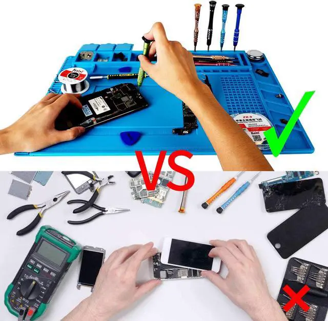 Alt view image 6 of 7 - Soldering Mat Insulation Silicone Magnetic Repair Work Station Mat Heat-Resistant for BGA and Gun Soldering Iron, Workbench, Cell Phone Laptop Repair, Size: 17.8 x 11.8 inch