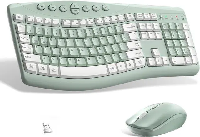 Main image of Wireless Keyboard and Mouse Combo,2.4G Full Size Ergonomic Curved Silent Keyboard with Fn Multimedia Keys for Office and Home, 3-DPI Quiet Mouse for Windows,Mac OS Desktop/Laptop/PC(Avocado Green)