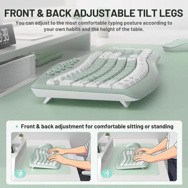 Alt view image 5 of 7 - Wireless Keyboard and Mouse Combo,2.4G Full Size Ergonomic Curved Silent Keyboard with Fn Multimedia Keys for Office and Home, 3-DPI Quiet Mouse for Windows,Mac OS Desktop/Laptop/PC(Avocado Green)