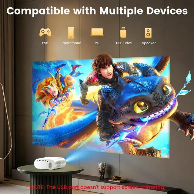 Alt view image 4 of 7 - Mini Projector, 2026 Upgraded Full HD 1080P Support Video Projector, Portable Movie Projector for Home Theater, Compatible with iOS/Android/Windows/TV Stick/Box/USB/HDMI