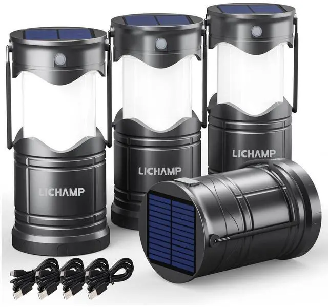 Main image of 4-Pack Solar Camping Lantern, USB Rechargeable LED Lanterns Battery Powered Pop Up Flashlight Lamps with Three Modes Power for Power Outages Hurricane Supplies Emergency Indoor & Outdoor