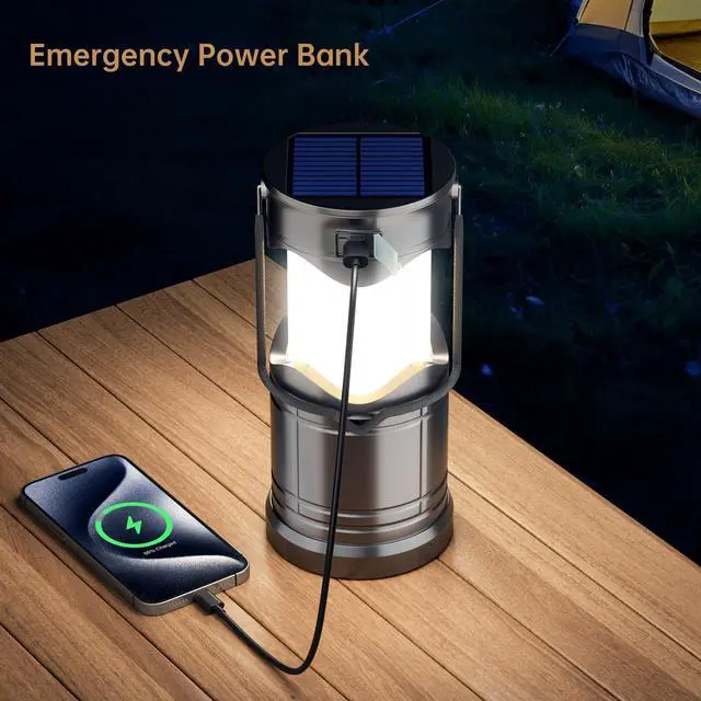 Alt view image 4 of 7 - 4-Pack Solar Camping Lantern, USB Rechargeable LED Lanterns Battery Powered Pop Up Flashlight Lamps with Three Modes Power for Power Outages Hurricane Supplies Emergency Indoor & Outdoor