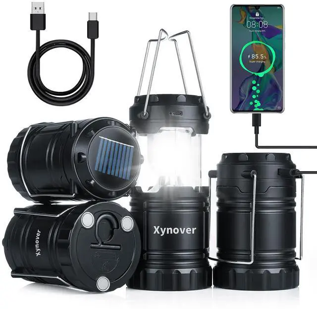 Main image of 4-Pack Solar Camping Lanterns,Rechargeable LED with USB/Solar/AA Battery,Magnetic Base,Hanging Hook,Collapsible, Waterproof for Emergency, Hiking,Hurricane,Campsites,Lanterns for Power Outages
