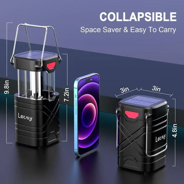 Alt view image 4 of 7 - 4 Pack Camping Lantern, Rechargeable LED Lanterns, Solar Lantern Battery Powered Hurricane Lanterns Flashlight with 3 Powered Ways & USB Cable for Emergency, Power Outage, Hurricane Supplies