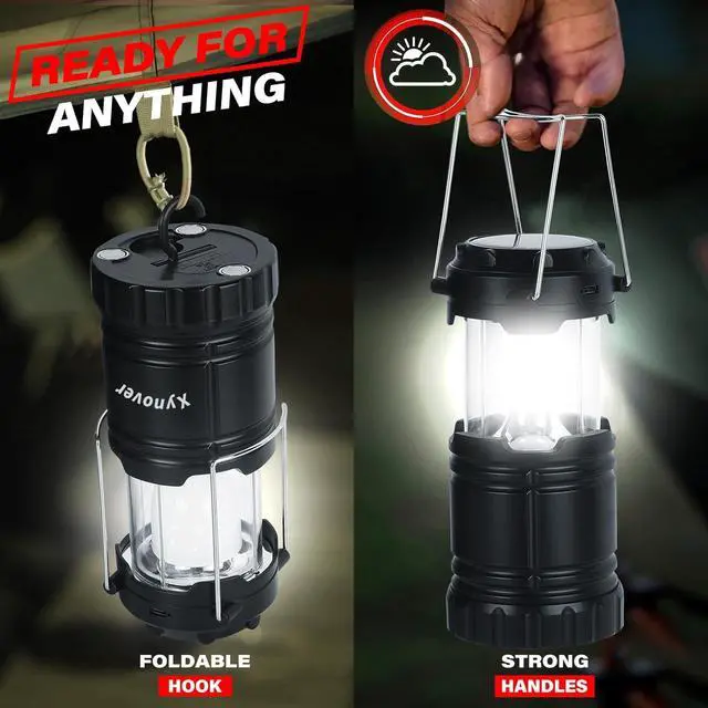 Alt view image 4 of 7 - 4-Pack Solar Camping Lanterns,Rechargeable LED with USB/Solar/AA Battery,Magnetic Base,Hanging Hook,Collapsible, Waterproof for Emergency, Hiking,Hurricane,Campsites,Lanterns for Power Outages