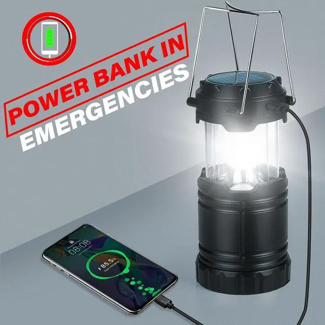 Alt view image 5 of 7 - 4-Pack Solar Camping Lanterns,Rechargeable LED with USB/Solar/AA Battery,Magnetic Base,Hanging Hook,Collapsible, Waterproof for Emergency, Hiking,Hurricane,Campsites,Lanterns for Power Outages