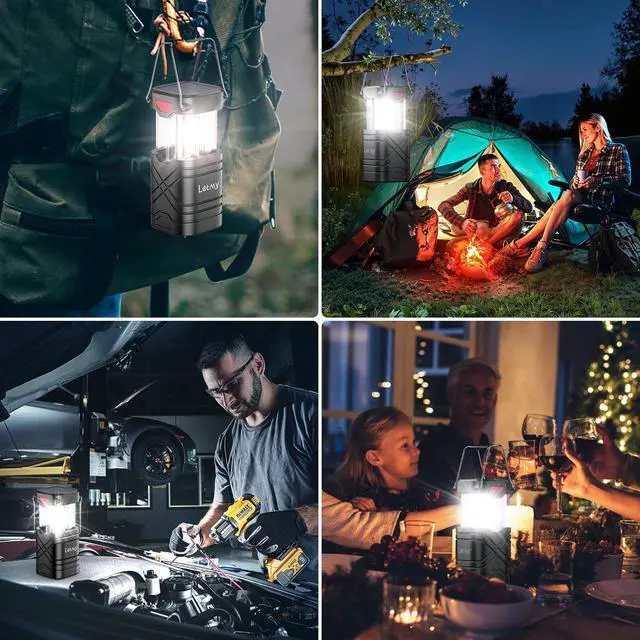 Alt view image 6 of 7 - 4 Pack Camping Lantern, Rechargeable LED Lanterns, Solar Lantern Battery Powered Hurricane Lanterns Flashlight with 3 Powered Ways & USB Cable for Emergency, Power Outage, Hurricane Supplies
