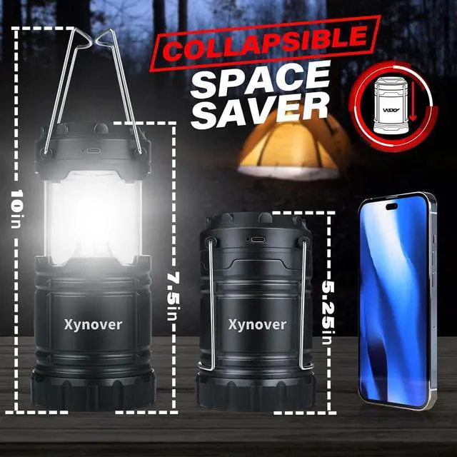 Alt view image 7 of 7 - 4-Pack Solar Camping Lanterns,Rechargeable LED with USB/Solar/AA Battery,Magnetic Base,Hanging Hook,Collapsible, Waterproof for Emergency, Hiking,Hurricane,Campsites,Lanterns for Power Outages