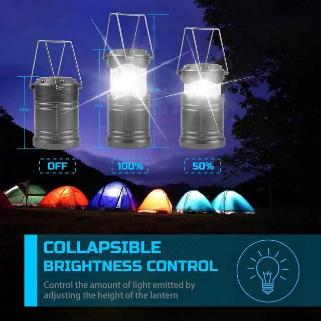 Alt view image 4 of 7 - LED Camping Lantern, 4 Pack Battery Powered Flashlight for Power Outages, Portable Collapsible Hanging Light Essential for Home, Outdoor, Emergency Lamp Survival Kit Gear for Hurricane, Gray