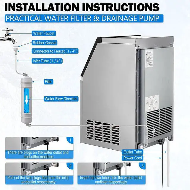Alt view image 2 of 7 - Commercial Ice Maker 80-90Lbs/24H Undercounter Freestand Ice Cube Machine