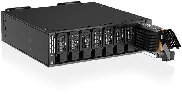Main image of ICY DOCK ToughArmor MB218E5P-B 8 Bay 15mm E1.S SSD (9.5/15mm Heights) Mobile Rack for External 5.25" Drive Bay (4 x MCIO 8i SFF-TA-1016)