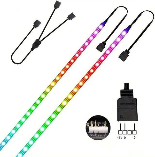 Main image of RGB Strip Light for PC Case, 2x19.7in 60LEDs Addressable LED Strip for Motherboard 5V 3-Pin Header Gaming Case DIY Lighting