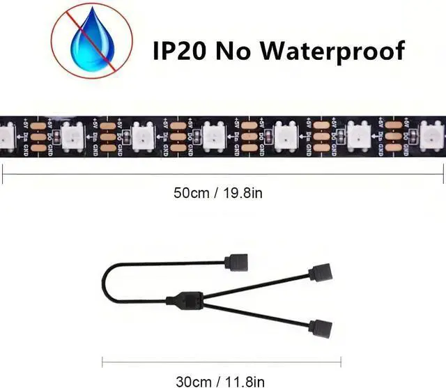 Alt view image 5 of 6 - RGB Strip Light for PC Case, 2x19.7in 60LEDs Addressable LED Strip for Motherboard 5V 3-Pin Header Gaming Case DIY Lighting