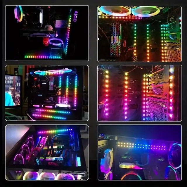 Alt view image 2 of 6 - RGB Strip Light for PC Case, 2x19.7in 60LEDs Addressable LED Strip for Motherboard 5V 3-Pin Header Gaming Case DIY Lighting