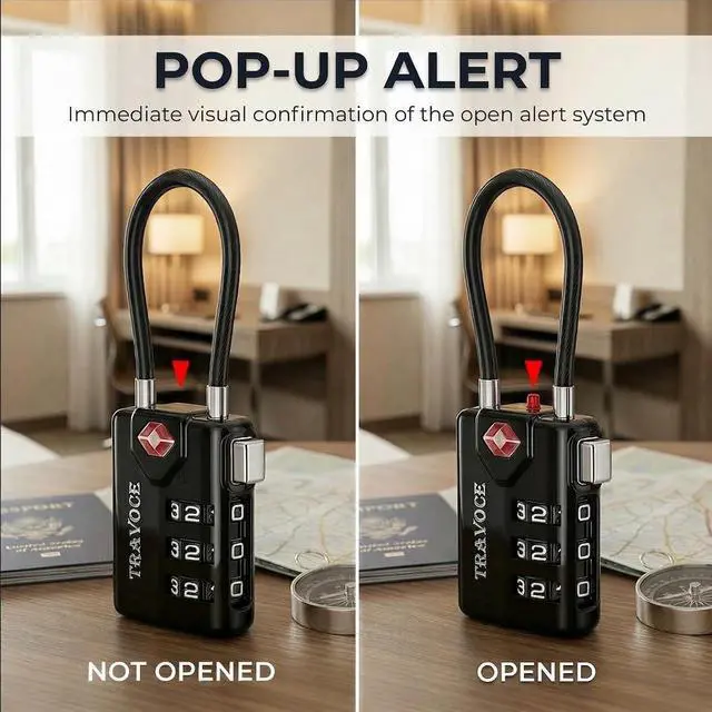 Alt view image 6 of 7 - TSA Approved Luggage Locks - Heavy Duty 3 Digit Combination Cable Lock, Search Alert for Suitcases, Backpacks, Golf Bags, Tents, Violin and Camera Cases, 4 Pack, Black