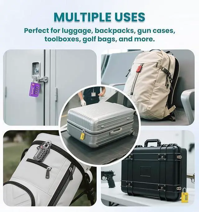 Alt view image 3 of 6 - TSA Approved Luggage Lock - 4 Digit Combination, 10,000 Combinations, Easy-Read Password Window, Travel Lock for Suitcases, Backpacks, Gym & Student Lockers, Baggage, YELLOW 6 PACK