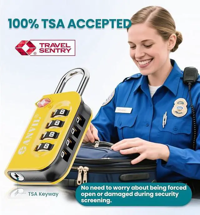 Alt view image 5 of 6 - TSA Approved Luggage Lock - 4 Digit Combination, 10,000 Combinations, Easy-Read Password Window, Travel Lock for Suitcases, Backpacks, Gym & Student Lockers, Baggage, YELLOW 6 PACK