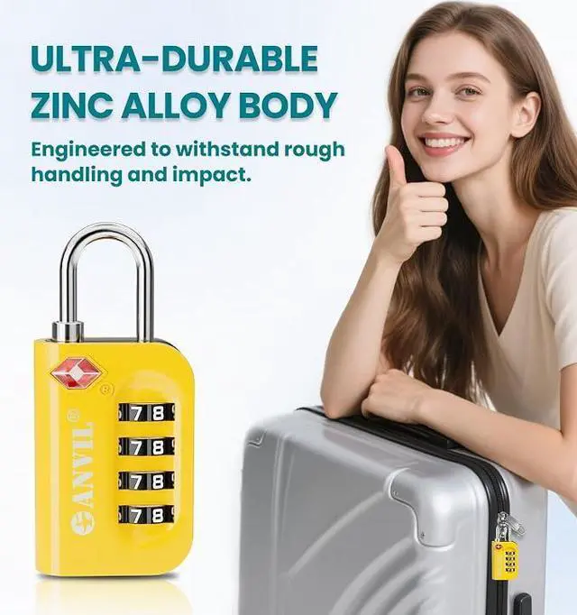 Alt view image 2 of 6 - TSA Approved Luggage Lock - 4 Digit Combination, 10,000 Combinations, Easy-Read Password Window, Travel Lock for Suitcases, Backpacks, Gym & Student Lockers, Baggage, YELLOW 6 PACK