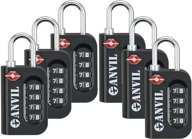Main image of TSA Approved Luggage Lock - 4 Digit Combination, 10,000 Combinations, Easy-Read Password Window, Travel Lock for Suitcases, Backpacks, Gym & Student Lockers, Baggage, Black 6 PACK