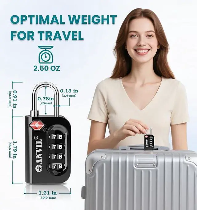 Alt view image 2 of 6 - TSA Approved Luggage Lock - 4 Digit Combination, 10,000 Combinations, Easy-Read Password Window, Travel Lock for Suitcases, Backpacks, Gym & Student Lockers, Baggage, Black 6 PACK