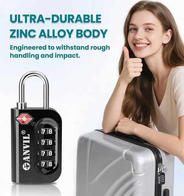 Alt view image 4 of 6 - TSA Approved Luggage Lock - 4 Digit Combination, 10,000 Combinations, Easy-Read Password Window, Travel Lock for Suitcases, Backpacks, Gym & Student Lockers, Baggage, Black 6 PACK